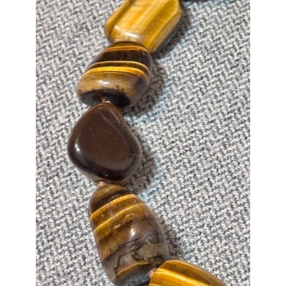 Vintage Sterling Silver Tiger’s Eye Necklace Hand Knotted Shou Bead 17" Chinese - Picture 14 of 16